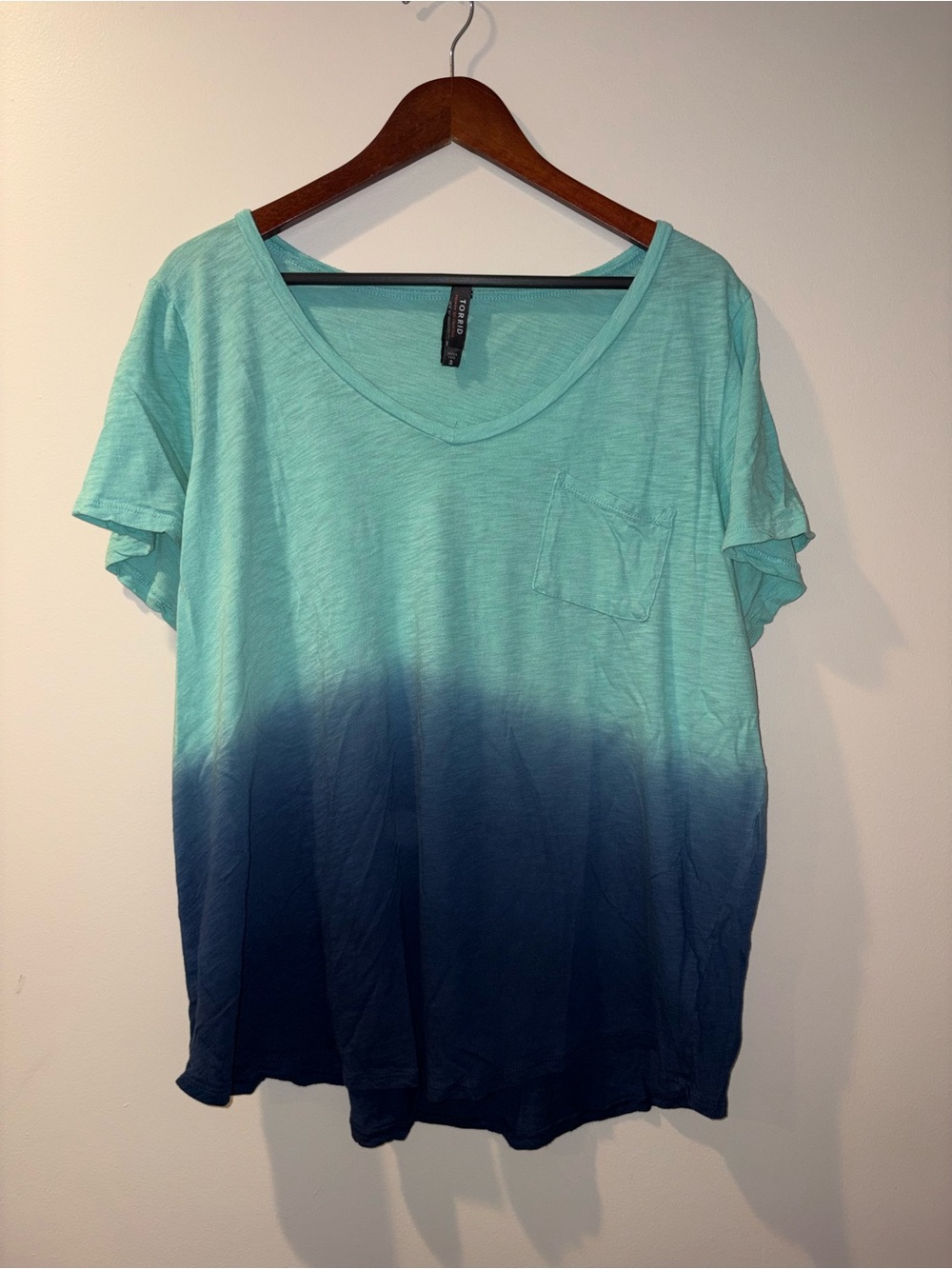 Torrid Ombre V-Neck Pocket Tee Aqua Navy 3X